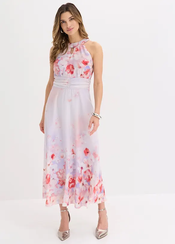 Midikleid mit Drapierung in lila von vorne (Totalaufnahme) - bonprix