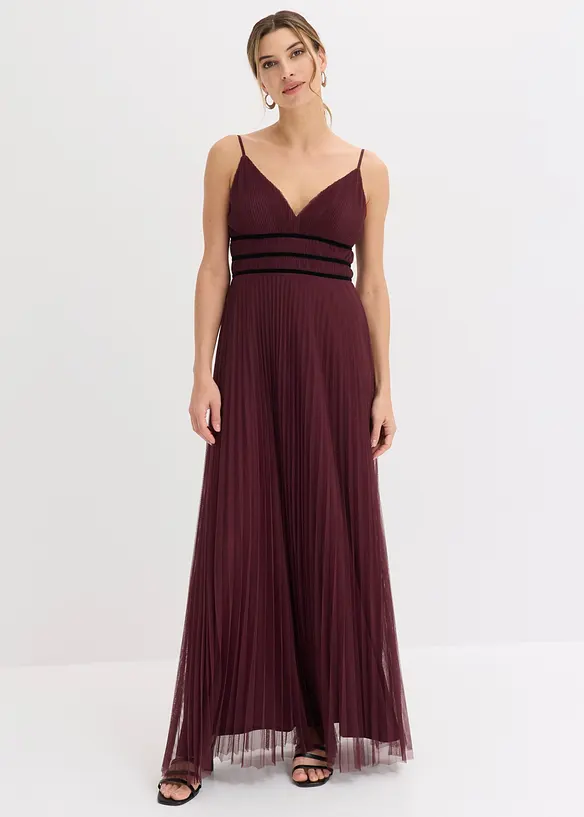 Abendkleid aus zartem Tüll mit Plisseé in rot von vorne (Totalaufnahme) - bonprix