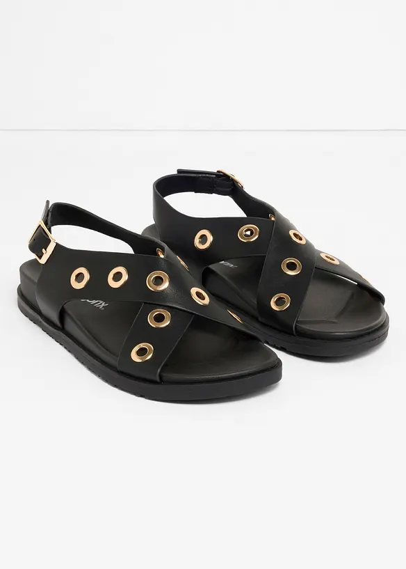 Sandalen mit Ösen in schwarz - bonprix