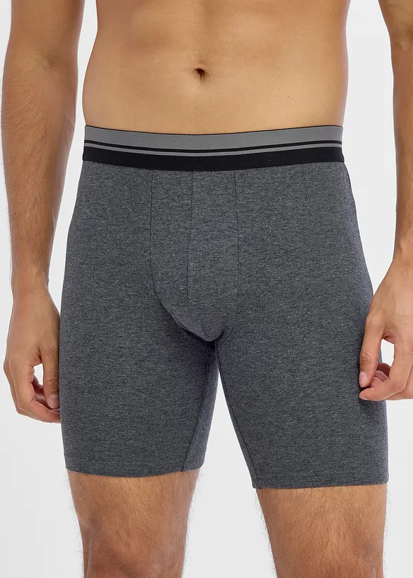 Lange Boxershorts eng mit Baumwolle (2er Pack) in grau von vorne - bonprix