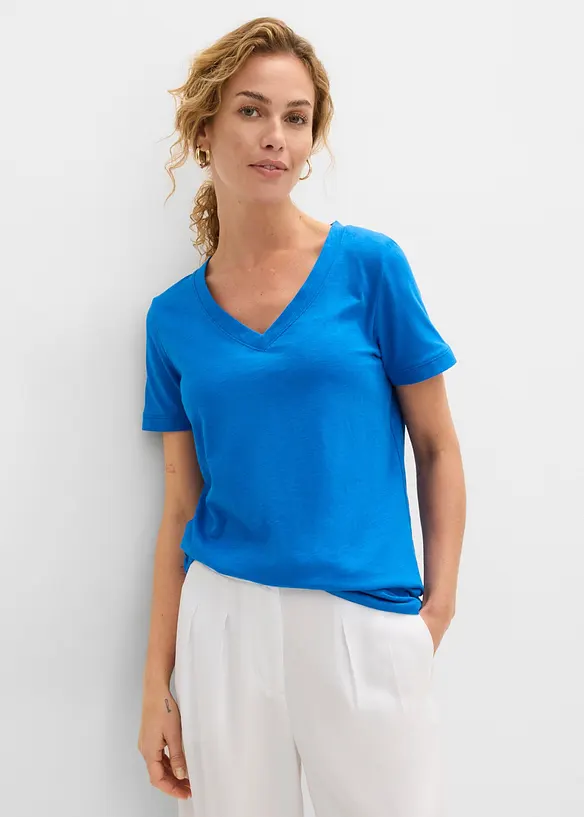 T-Shirt aus reiner Baumwolle in blau von vorne (im Anschnitt) - bonprix T-Shirt aus reiner Baumwolle in blau von vorne (im Anschnitt) - bonprix