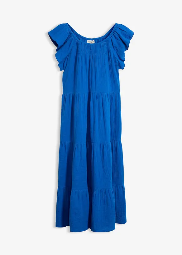 Musselin-Midikleid aus reiner Baumwolle in blau von vorne - bonprix