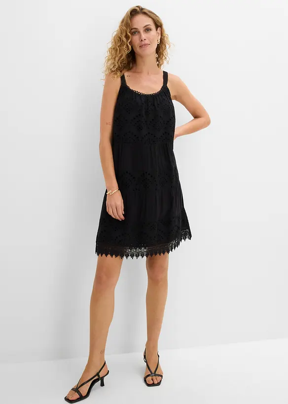 Trägerkleid aus softer Viskose in schwarz von vorne (Totalaufnahme) - bonprix Trägerkleid aus softer Viskose in schwarz von vorne (Totalaufnahme) - bonprix