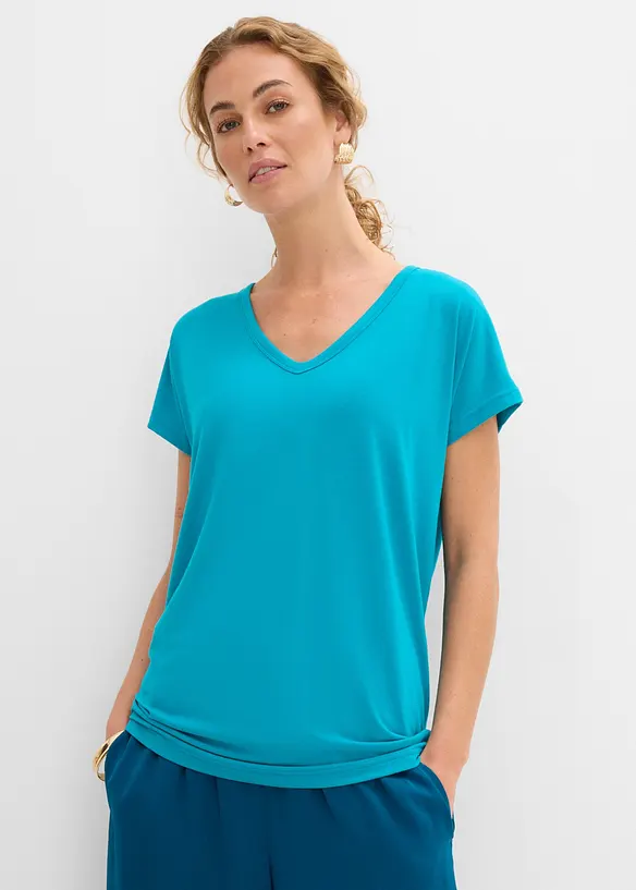 Shirt aus softem Visksose-Mix in blau von vorne (im Anschnitt) - bonprix Shirt aus softem Visksose-Mix in blau von vorne (im Anschnitt) - bonprix
