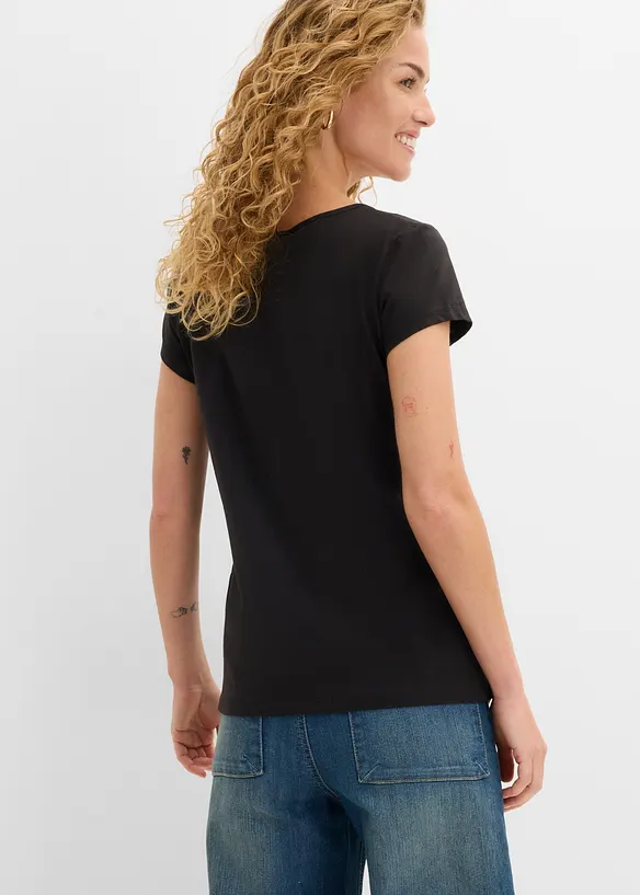 Kurzarmshirt mit Karree-Ausschnitt in schwarz von hinten (im Anschnitt) - bonprix Kurzarmshirt mit Karree-Ausschnitt in schwarz von hinten (im Anschnitt) - bonprix
