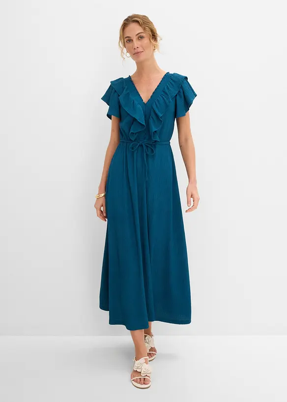 Maxikleid mit Volant in petrol von vorne (Totalaufnahme) - bonprix Maxikleid mit Volant in petrol von vorne (Totalaufnahme) - bonprix