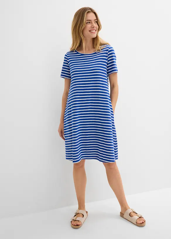 Baumwoll-Shirtkleid aus Flammgarn in blau von vorne (Totalaufnahme) - bonprix Baumwoll-Shirtkleid aus Flammgarn in blau von vorne (Totalaufnahme) - bonprix