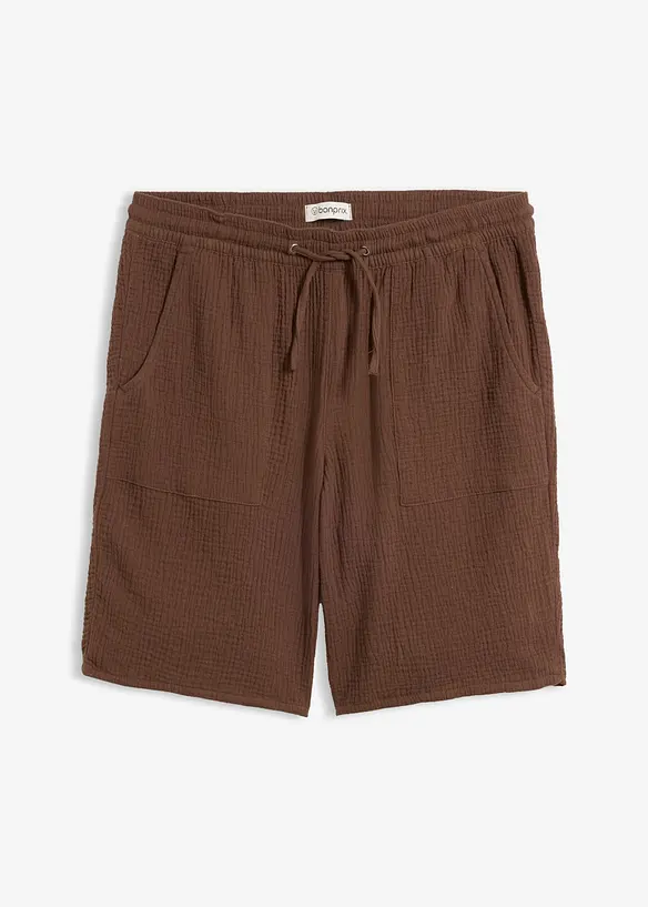 Musselin-Schlupf-Bermuda aus reiner Baumwolle in braun von vorne - bonprix Musselin-Schlupf-Bermuda aus reiner Baumwolle in braun von vorne - bonprix
