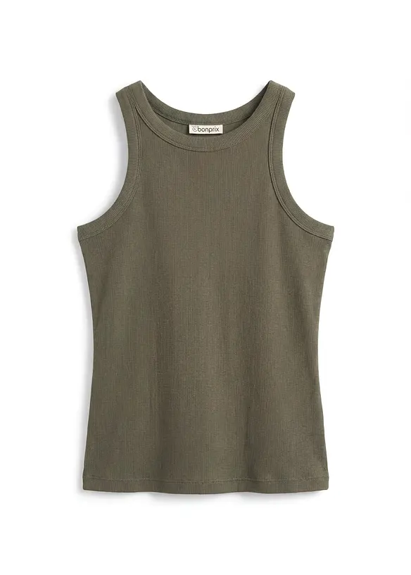 Geripptes Tanktop in grün von vorne - bonprix