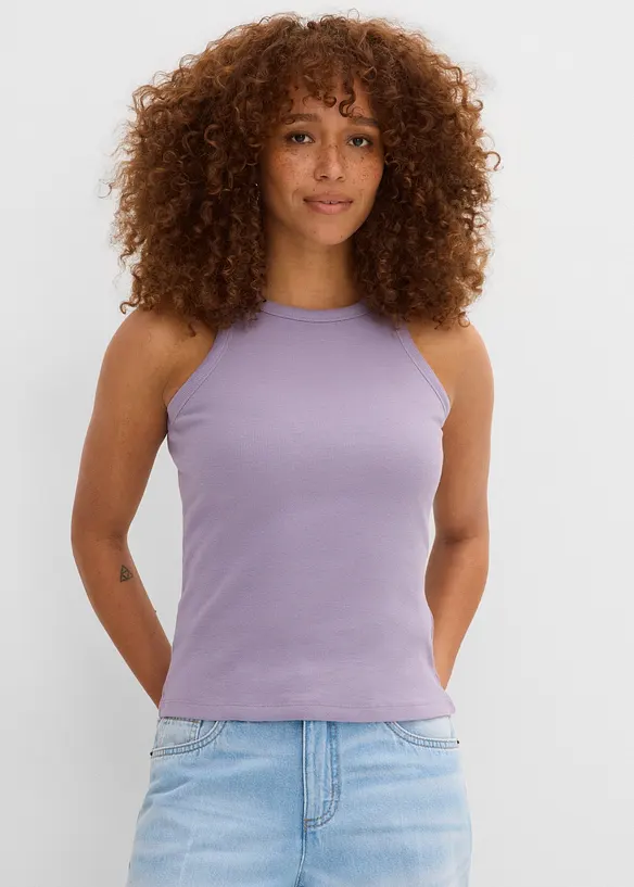Geripptes Tanktop in lila von vorne (im Anschnitt) - bonprix