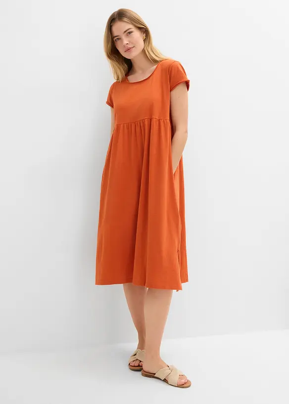 Midikleid aus reiner Bio-Baumwolle in orange von vorne (Totalaufnahme) - bonprix Midikleid aus reiner Bio-Baumwolle in orange von vorne (Totalaufnahme) - bonprix