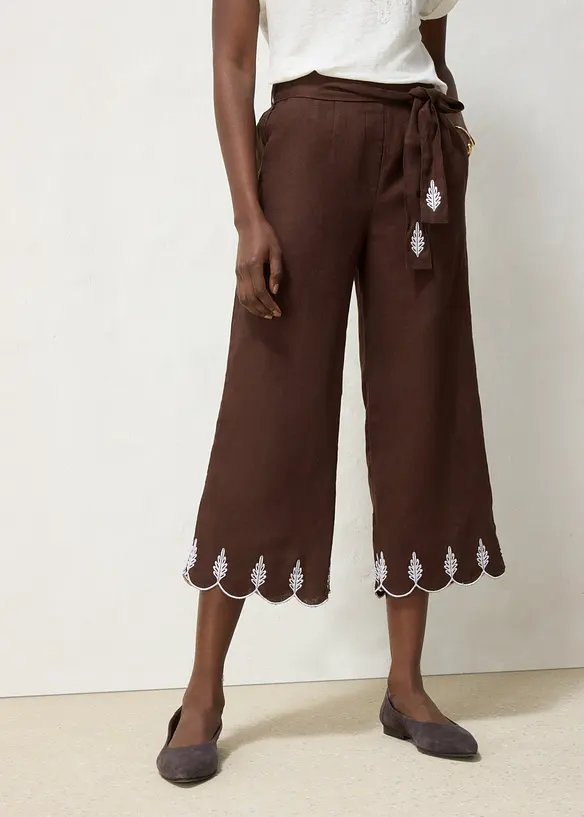 Leinen-Culotte mit Gürtel in braun von vorne - bonprix Leinen-Culotte mit Gürtel in braun von vorne - bonprix