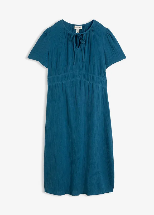 Musselin-Tunika-Kleid aus reiner Baumwolle in petrol von vorne - bonprix