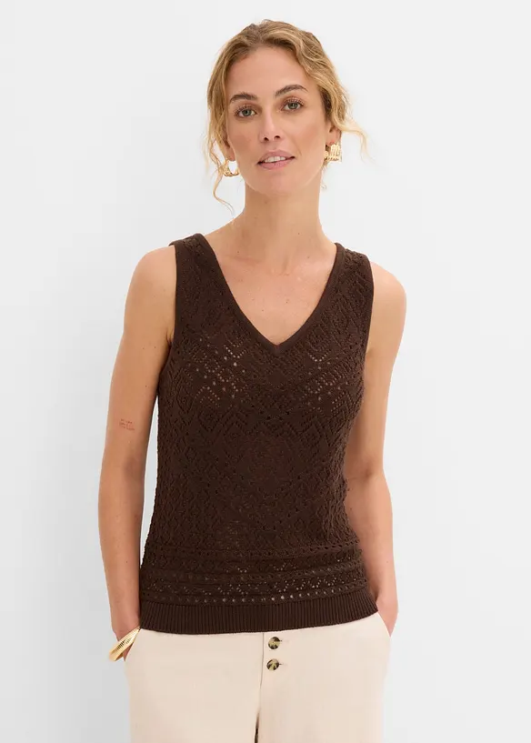 Ajour Stricktop mit Baumwollanteil in braun von vorne (im Anschnitt) - bonprix