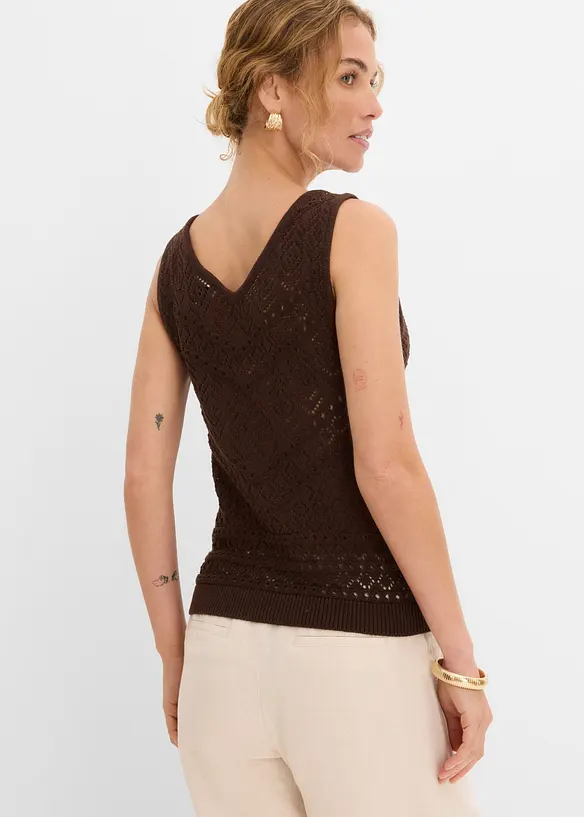 Ajour Stricktop mit Baumwollanteil in braun von hinten (im Anschnitt) - bonprix