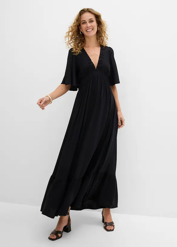 Maxikleid aus fließender Viskose in schwarz von vorne (Totalaufnahme) - bonprix Maxikleid aus fließender Viskose in schwarz von vorne (Totalaufnahme) - bonprix