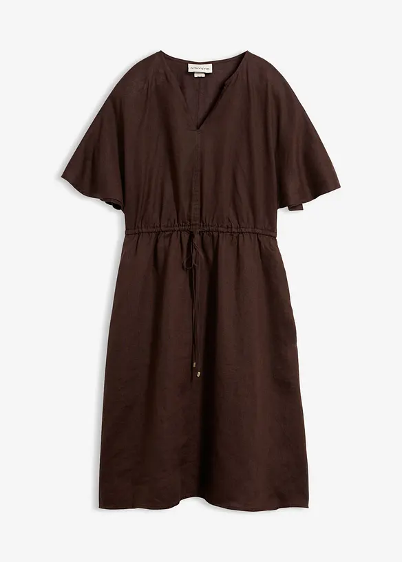 Kleid aus reinem Leinen in braun von vorne - bonprix