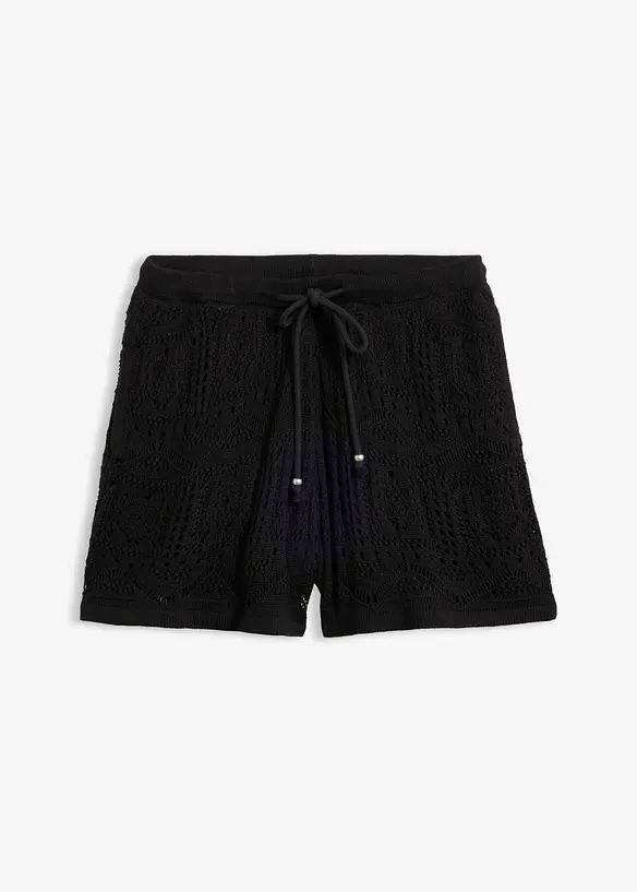 Ajour-Shorts aus Baumwoll-Mix in schwarz von vorne - bonprix Ajour-Shorts aus Baumwoll-Mix in schwarz von vorne - bonprix
