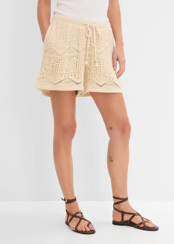 Ajour-Shorts aus Baumwoll-Mix in beige von vorne - bonprix Ajour-Shorts aus Baumwoll-Mix in beige von vorne - bonprix