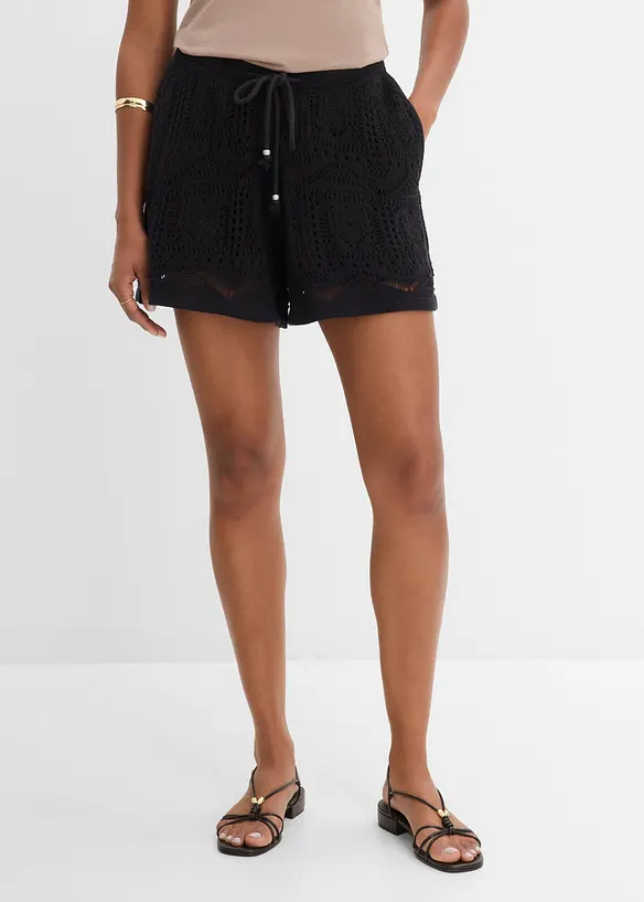 Ajour-Shorts aus Baumwoll-Mix in schwarz von vorne - bonprix Ajour-Shorts aus Baumwoll-Mix in schwarz von vorne - bonprix