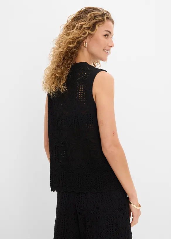 Ajour-Strickweste aus Baumwoll-Mix in schwarz von hinten (im Anschnitt) - bonprix Ajour-Strickweste aus Baumwoll-Mix in schwarz von hinten (im Anschnitt) - bonprix