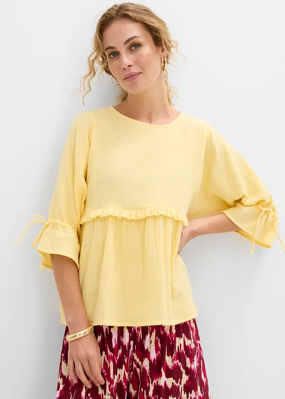 Blusenshirt aus luftigem Musselin in gelb von vorne (im Anschnitt) - bonprix
