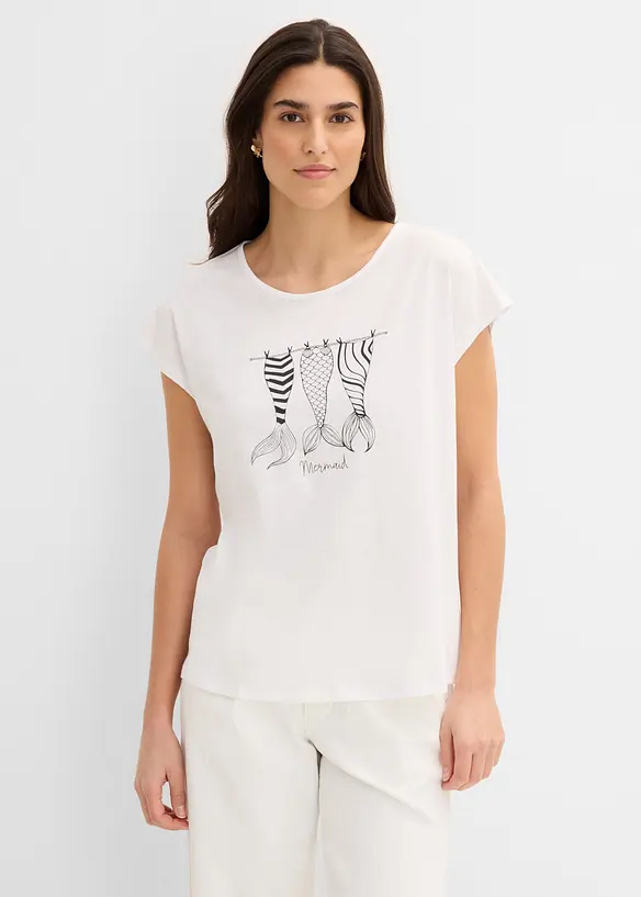 Leichtes Longshirt aus reiner Bio-Baumwolle in weiß von vorne (im Anschnitt) - bonprix