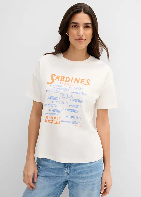 T-Shirt aus schwerer Bio-Baumwolle in weiß von vorne (im Anschnitt) - bonprix T-Shirt aus schwerer Bio-Baumwolle in weiß von vorne (im Anschnitt) - bonprix