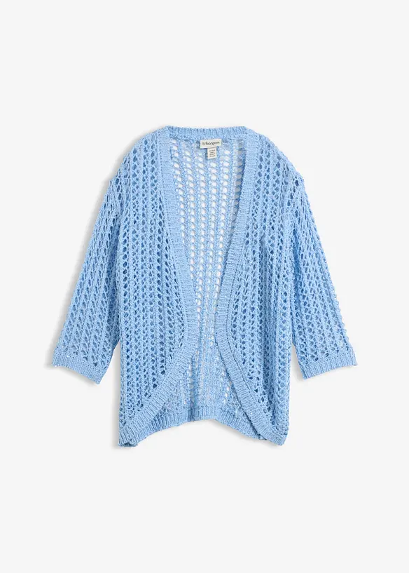Ajour-Strickjacke mit Pailletten in blau von vorne - bonprix