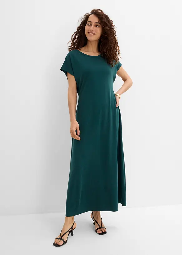 Midikleid aus softem Punto-di-Roma in grün von vorne (Totalaufnahme) - bonprix