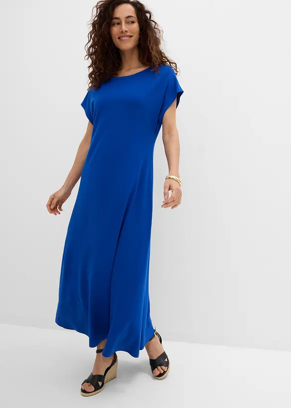 Midikleid aus softem Punto-di-Roma in blau von vorne (Totalaufnahme) - bonprix Midikleid aus softem Punto-di-Roma in blau von vorne (Totalaufnahme) - bonprix