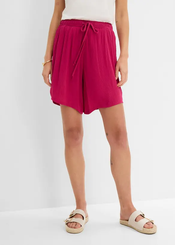 Schlupf-Shorts aus strukturierter Viskose in pink von vorne - bonprix