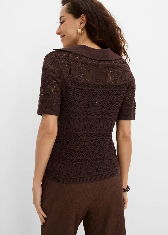 Ajour-Polo-Pullover mit Baumwollanteil in braun von hinten (im Anschnitt) - bonprix Ajour-Polo-Pullover mit Baumwollanteil in braun von hinten (im Anschnitt) - bonprix
