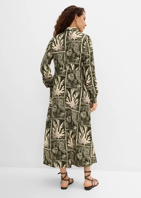 Hemdblusenkleid aus fließender Viskose in beige von hinten (Totalaufnahme) - bonprix Hemdblusenkleid aus fließender Viskose in beige von hinten (Totalaufnahme) - bonprix