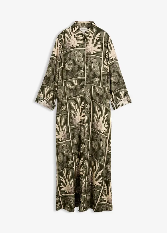 Hemdblusenkleid aus fließender Viskose in beige von vorne - bonprix Hemdblusenkleid aus fließender Viskose in beige von vorne - bonprix