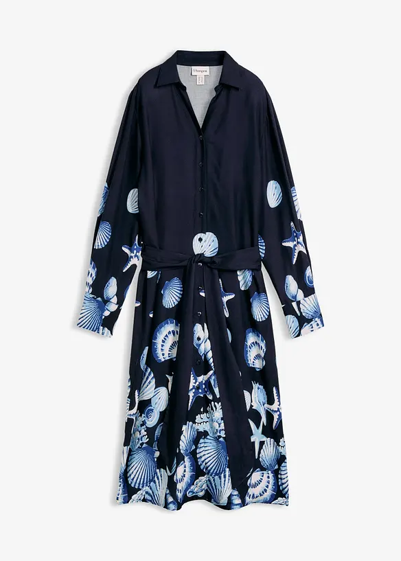 Hemdblusenkleid aus fließender Viskose in blau von vorne - bonprix Hemdblusenkleid aus fließender Viskose in blau von vorne - bonprix