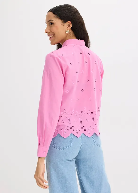 Lochstickerei-Bluse aus reiner Bio-Baumwolle in pink von hinten (im Anschnitt) - bonprix Lochstickerei-Bluse aus reiner Bio-Baumwolle in pink von hinten (im Anschnitt) - bonprix