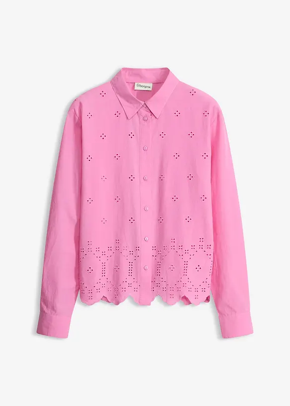 Lochstickerei-Bluse aus reiner Bio-Baumwolle in pink von vorne - bonprix Lochstickerei-Bluse aus reiner Bio-Baumwolle in pink von vorne - bonprix