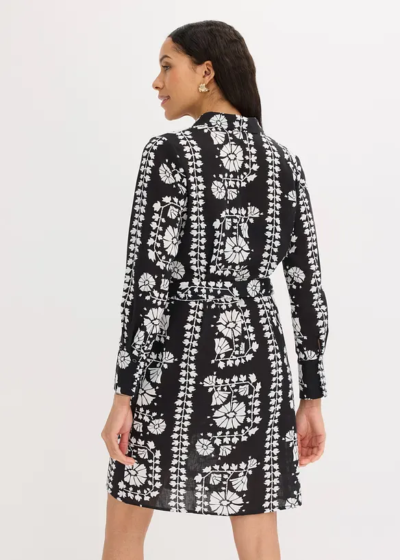 Hemdblusenkleid in Leinen-Optik in schwarz von hinten (Totalaufnahme) - bonprix Hemdblusenkleid in Leinen-Optik in schwarz von hinten (Totalaufnahme) - bonprix