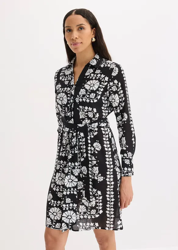 Hemdblusenkleid in Leinen-Optik in schwarz von vorne (Totalaufnahme) - bonprix Hemdblusenkleid in Leinen-Optik in schwarz von vorne (Totalaufnahme) - bonprix