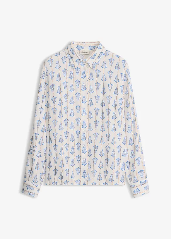 Bluse aus strukturierter Viskose mit Glitzereffekt in weiß von vorne - bonprix
