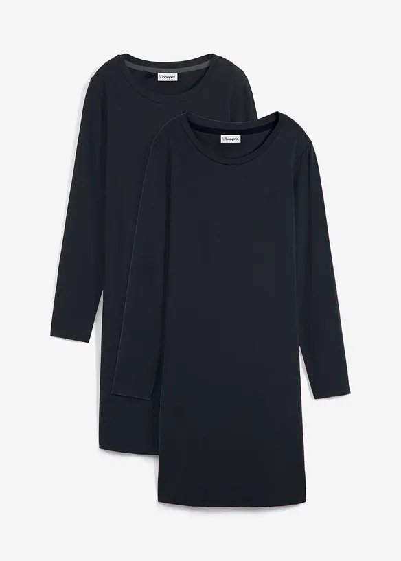 Jerseykleid aus Baumwolle mit Stretch (2er Pack) in schwarz von vorne - bonprix