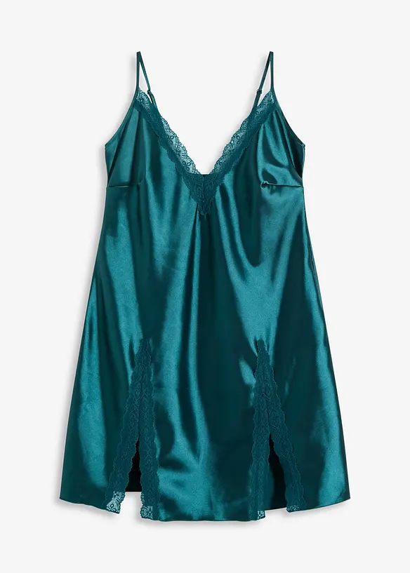 Satin Negligé in petrol von vorne - bonprix
