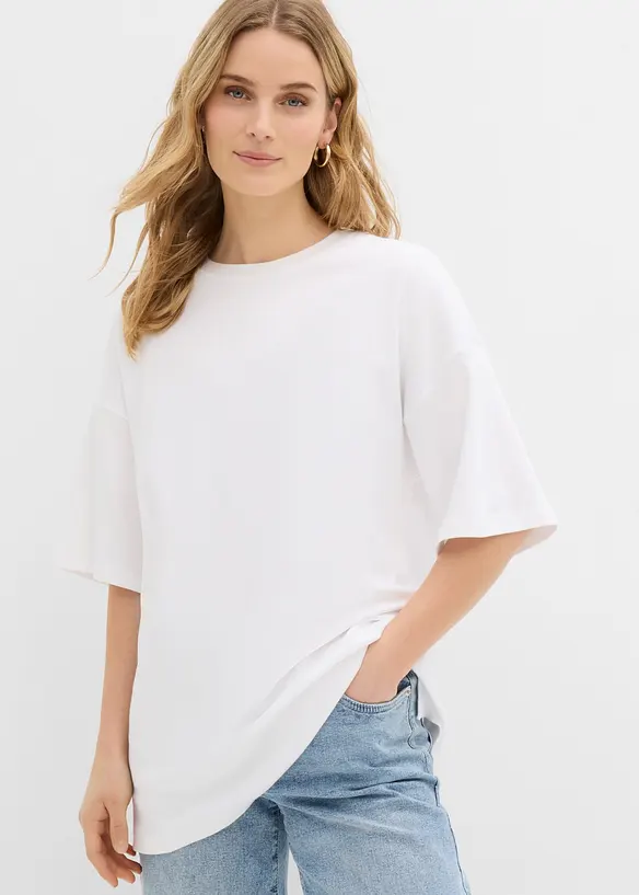 Oversize-Shirt aus schwerer Bio-Baumwolle in weiß von hinten (im Anschnitt) - bonprix