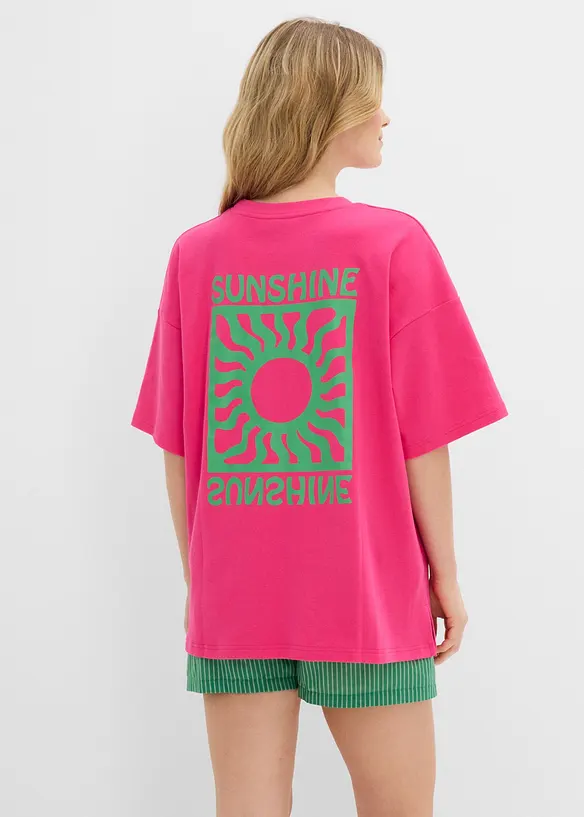 Oversize-Shirt aus schwerer Bio-Baumwolle in pink von vorne (im Anschnitt) - bonprix