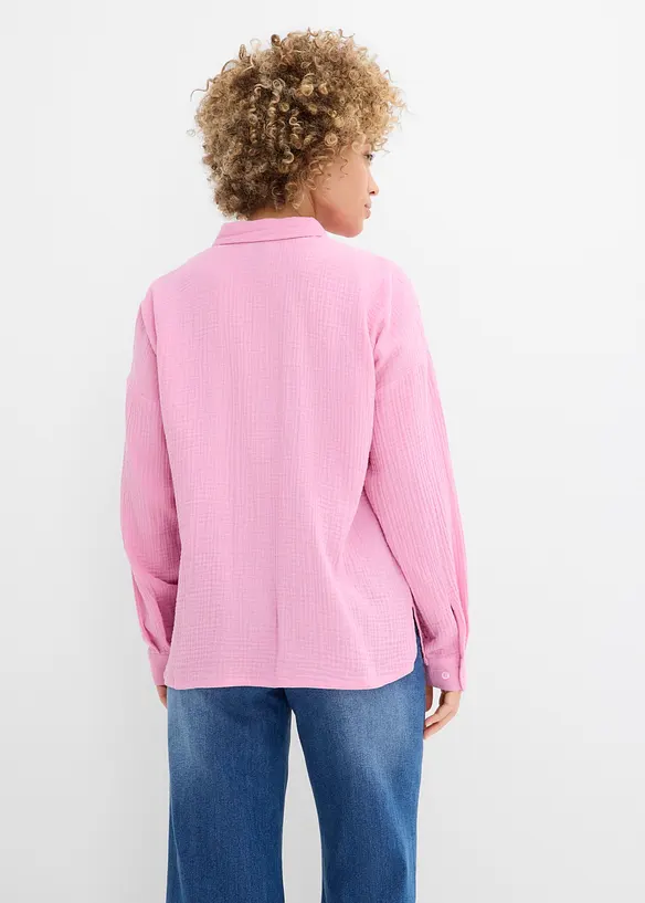 Weite Bluse in Used Optik in rosa von hinten (im Anschnitt) - bonprix