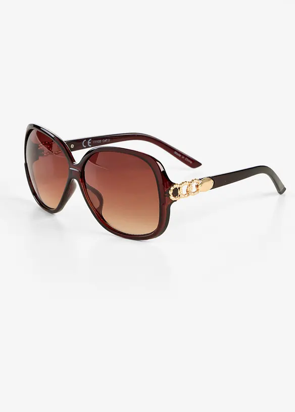 Sonnenbrille mit dekorativen Elementen in braun von vorne - bonprix