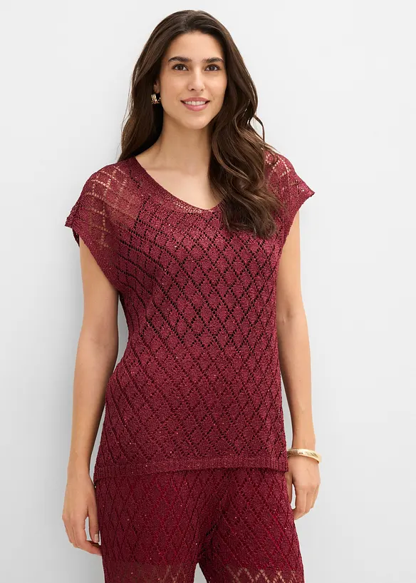 Strickshirt mit Pailletten in rot von vorne (im Anschnitt) - bonprix Strickshirt mit Pailletten in rot von vorne (im Anschnitt) - bonprix