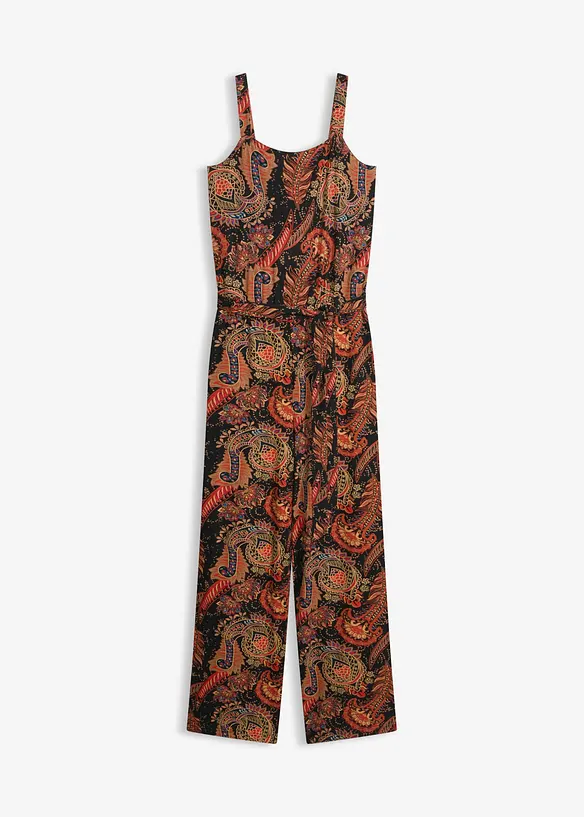 Jersey-Jumpsuit aus softem Viskose-Mix in schwarz von vorne - bonprix