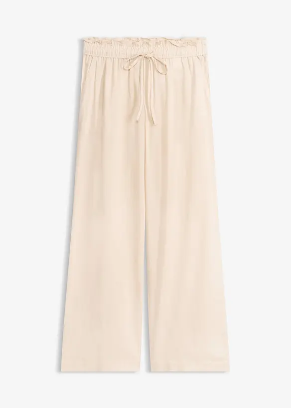 Palazzo-Hose aus luftigem Leinen-Mix in beige von vorne - bonprix